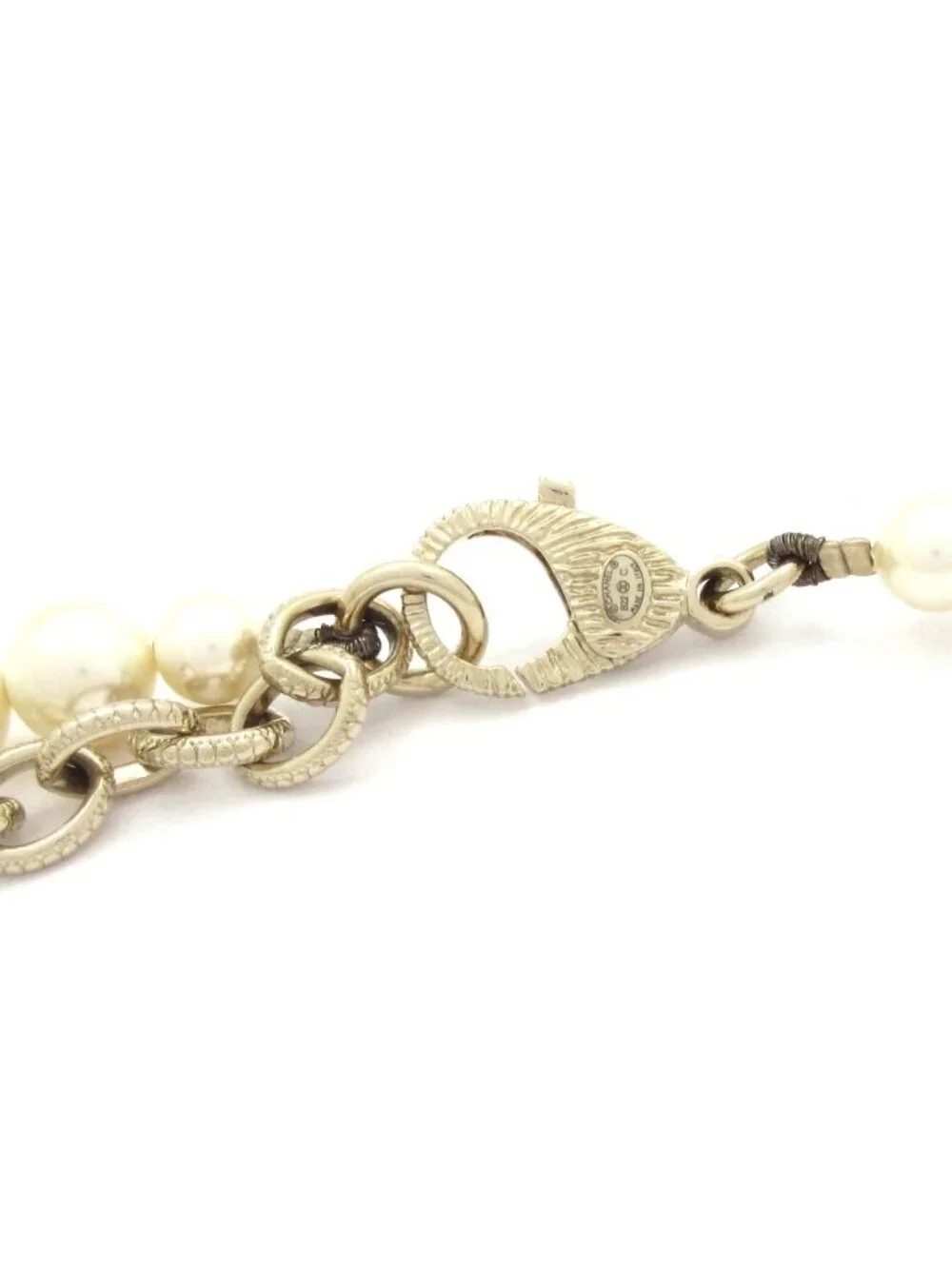 Chanel Necklace CC Logo Ivory Gold Clear Camellia